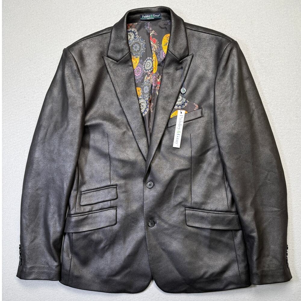 Paisley & Gray Men's Slim Fit Faux Leather Suit Jacket, Black medium $250